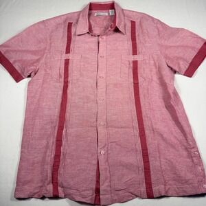 Cubavera Guayabera Shirt XL Red Short Sleeve Pintuck‎ Textured Button Down